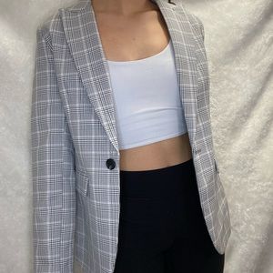 A New Day Blazer — Grey and White Plaid